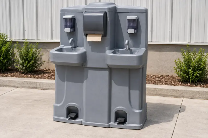 Freestanding portable handwashing station with dispensers