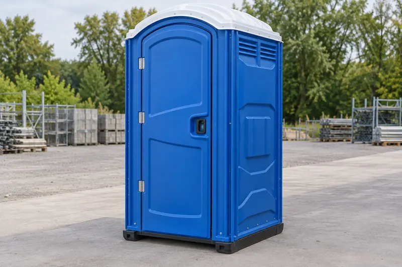 Standard portable toilet with its full doorway and base visible