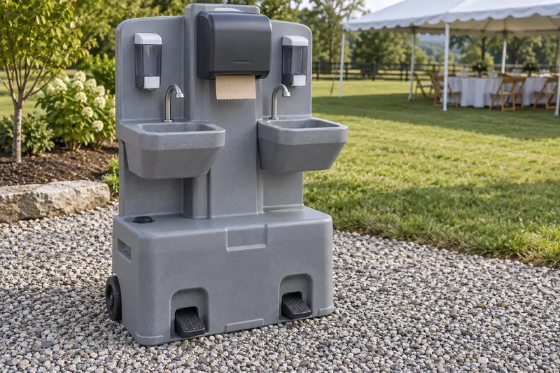 Freestanding portable handwashing station with dispensers